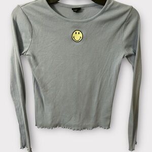 Art Class Gray Fitted Crop Long‎ Sleeve Tee